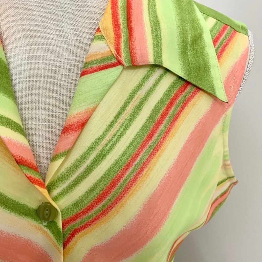 Vintage Green & Pink Striped Top L - Picture 3 of 8